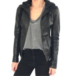 Athleta M Strut Leather Jacket with Removable Hood